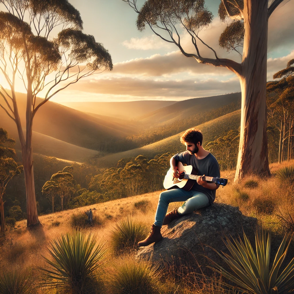 Scene depicting guitar lessons in Armadale bush land